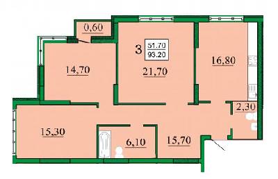 3-кімнатна 93.2 м² в ЖК Ліко-Град від забудовника, Київ