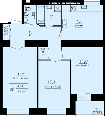 3-кімнатна 76.05 м² в ЖК Монреаль від забудовника, Тернопіль