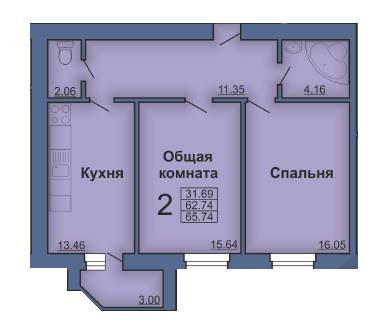 2-комнатная 65.74 м² в ЖК на Павленковской площади, 3Б от застройщика, Полтава
