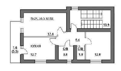 2-кімнатна 56.5 м² в ЖК на вул. Богдана Хмельницького, 27А від забудовника, Львів