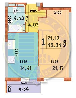 1-кімнатна 45.34 м² в ЖК Голосіївський дворик від 24 520 грн/м², Київ