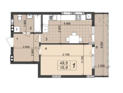 1-кімнатна 49.5 м² в ЖК на вул. Врубеля, 42А від 15 000 грн/м², Львів
