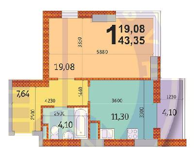 1-комнатная 43.35 м² в ЖК на ул. Гмыри, 17 от 27 340 грн/м², Киев