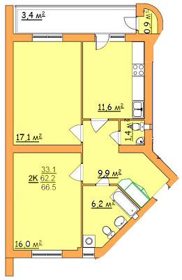 2-комнатная 66.5 м² в ЖК на ул. Джона Леннона, 37 от застройщика, Львов