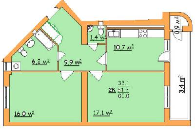 2-комнатная 65.6 м² в ЖК на ул. Джона Леннона, 37 от застройщика, Львов