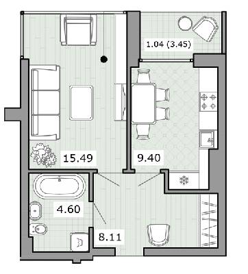 1-кімнатна 38.63 м² в ЖК на вул. Єфремова, 26 від 32 390 грн/м², Львів
