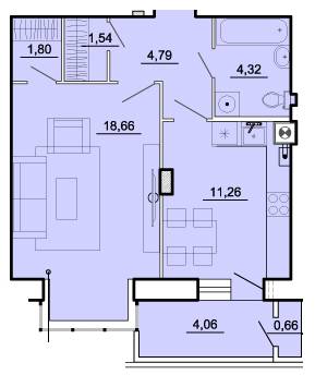 1-комнатная 47.09 м² в ЖК на вул. Залізнична, 40 от застройщика, г. Броды
