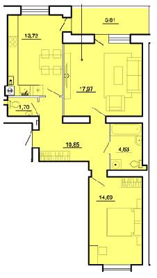 2-комнатная 69.37 м² в ЖК на вул. Залізнична, 40 от застройщика, г. Броды
