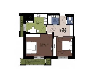 2-комнатная 74.1 м² в ЖК на ул. Замарстыновская, 79 от 19 650 грн/м², Львов
