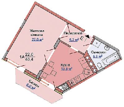 1-комнатная 48.4 м² в ЖК на ул. Медовой Пещеры, 40 от застройщика, Львов