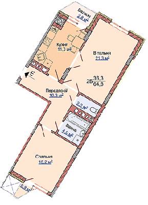 2-комнатная 64.8 м² в ЖК на ул. Медовой Пещеры, 40 от застройщика, Львов
