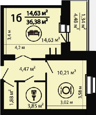 1-комнатная 36.38 м² в ЖК на вул. Новопречистенська, 55 от застройщика, Черкассы