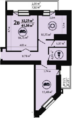 2-комнатная 61.56 м² в ЖК на вул. Новопречистенська, 55 от 9 200 грн/м², Черкассы