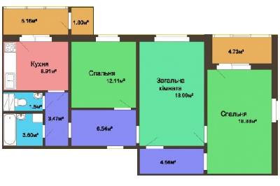 3-комнатная 87.96 м² в ЖК на ул. Параджанова, 1 от застройщика, с. Россошенцы
