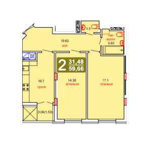 2-комнатная 59.66 м² в ЖК на ул. Перфецкого, 2 от 17 600 грн/м², Львов