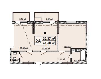 2-комнатная 61.6 м² в ЖК на ул. Просвещения, 14 от застройщика, Киев