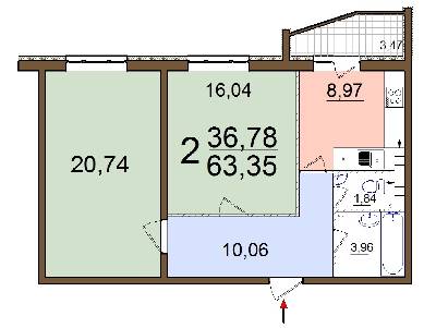 2-кімнатна 63.35 м² в ЖК на вул. Симона Петлюри (Черняховського), 36, 36А, 36Б від забудовника, м. Бровари