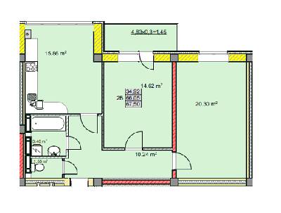 2-комнатная 67.5 м² в ЖК на ул. Текстильников, 26, 26/2 от застройщика, Чернигов