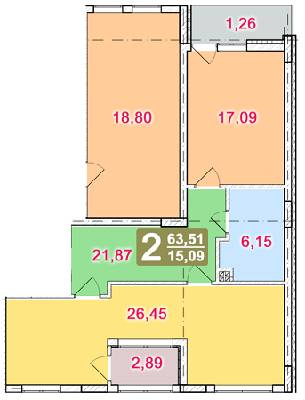 2-кімнатна 63.51 м² в ЖК на вул. Уляни Кравченко, 13 від забудовника, Львів