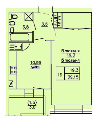 1-кімнатна 39.15 м² в ЖК Над ставом від забудовника, Тернопіль