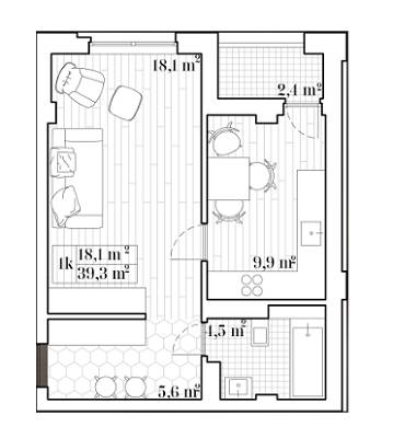 1-кімнатна 39.3 м² в ЖК San Francisco Creative House від 26 330 грн/м², Київ