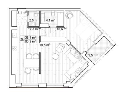 2-кімнатна 63.9 м² в ЖК San Francisco Creative House від 22 400 грн/м², Київ