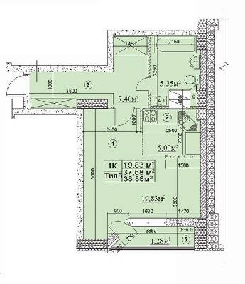 1-комнатная 38.86 м² в ЖК Новодарницкий от 17 090 грн/м², Киев