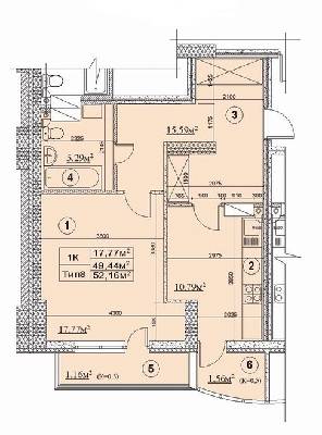1-комнатная 52.16 м² в ЖК Новодарницкий от 21 300 грн/м², Киев