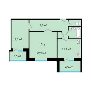 2-комнатная 61.22 м² в ЖК Новий квартал от застройщика, г. Кременчуг