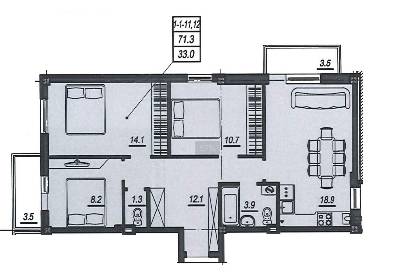 3-кімнатна 71.3 м² в ЖК Новий Люстдорф від забудовника, Одеса