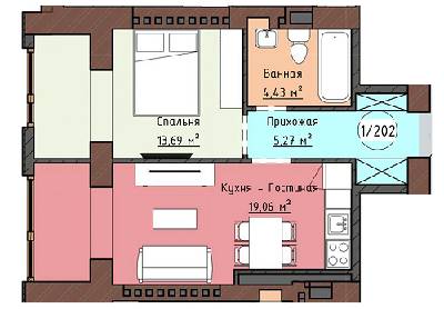 1-кімнатна 42.45 м² в ЖК Одеська Чайка (Плієва) від забудовника, Одеса