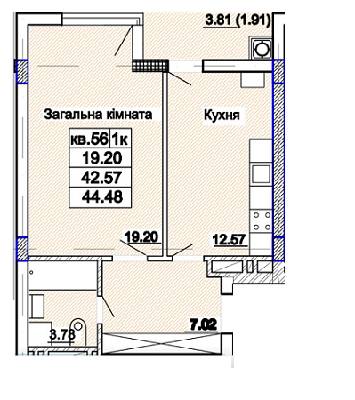 1-кімнатна 44.48 м² в ЖК Парк Авеню від 31 050 грн/м², Львів