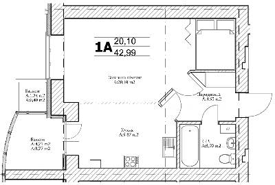 1-кімнатна 42.99 м² в ЖК Паркова Оселя від 14 500 грн/м², м. Буча