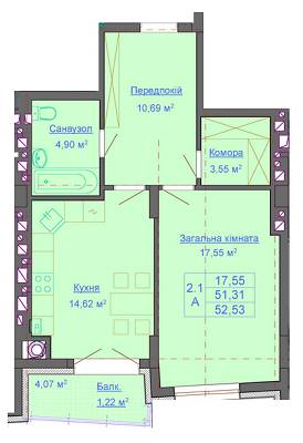 1-кімнатна 52.53 м² в ЖК Паркові Вежі від забудовника, Львів