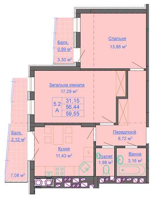 2-кімнатна 58.55 м² в ЖК Паркові Вежі від забудовника, Львів