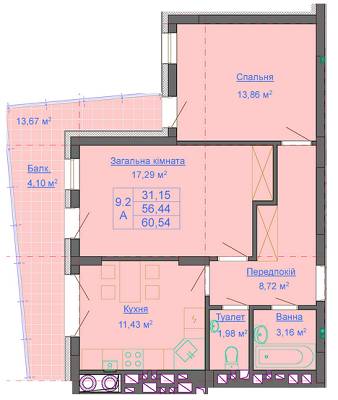 2-кімнатна 60.54 м² в ЖК Паркові Вежі від забудовника, Львів
