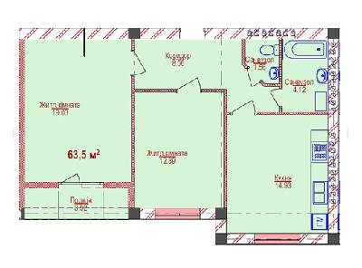 2-кімнатна 63.5 м² в ЖК Парковий від 14 750 грн/м², Ужгород
