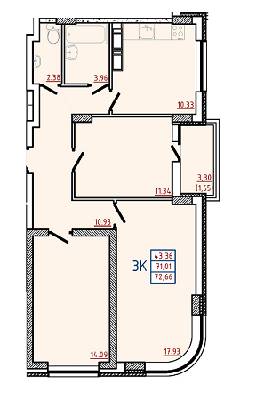 3-кімнатна 72.66 м² в ЖК Кольоровий бульвар від 15 150 грн/м², м. Чорноморск