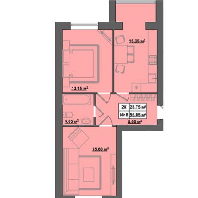 2-комнатная 56.05 м² в ЖК Пражский квартал от застройщика, с. Петропавловская Борщаговка