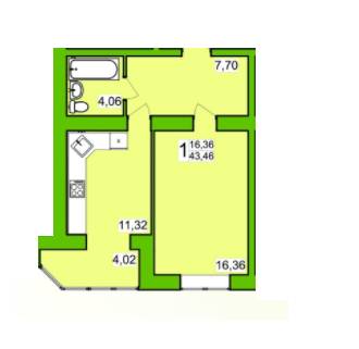 1-комнатная 43.46 м² в ЖК Прованс от застройщика, Хмельницкий