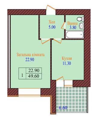 1-комнатная 49.6 м² в ЖК Проспект от застройщика, Хмельницкий