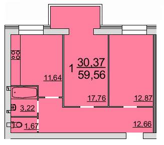 1-комнатная 59.56 м² в ЖК Резиденция от 14 700 грн/м², Винница