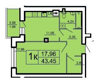 1-кімнатна 43.45 м² в ЖК Ренуар від забудовника, Львів