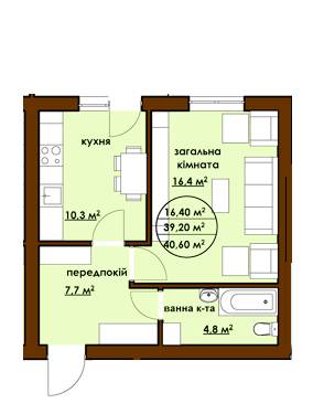 1-кімнатна 40.65 м² в ЖК Садовий від забудовника, м. Буча