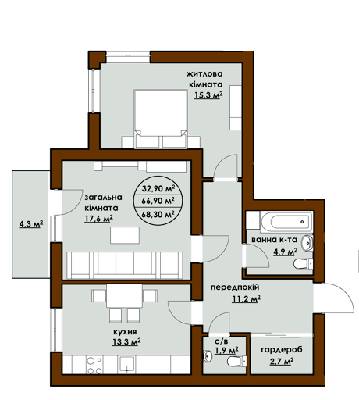 2-кімнатна 68.3 м² в ЖК Садовий від забудовника, м. Буча