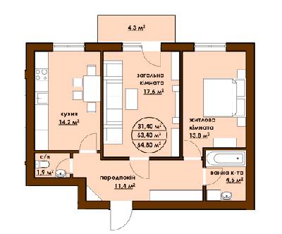 2-кімнатна 64.8 м² в ЖК Садовий від забудовника, м. Буча