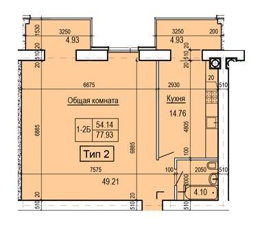 2-комнатная 77.93 м² в ЖК Салют от застройщика, Днепр