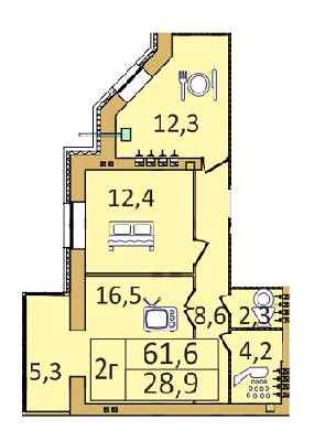 2-комнатная 61.6 м² в ЖК Семейный от застройщика, Днепр