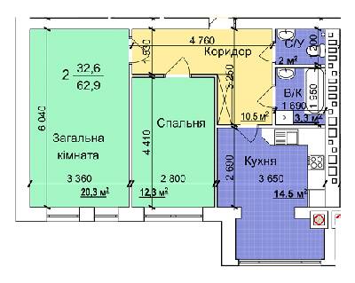2-кімнатна 60.5 м² в ЖК Сімейний квартал від 12 500 грн/м², с. Требухів