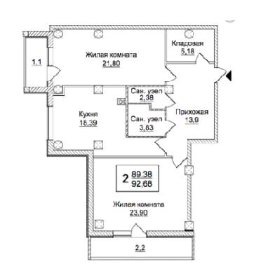 2-кімнатна 92.68 м² в ЖК Слобожанський квартал від 14 050 грн/м², Харків
